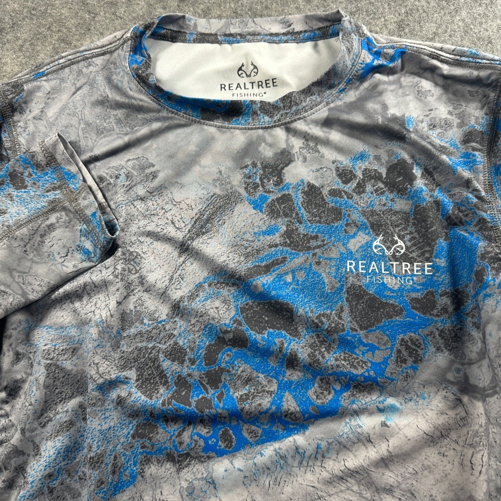 Realtree Fishing Long Sleeve Shirt Mens Medium Gray Blue Camo Performance Tee